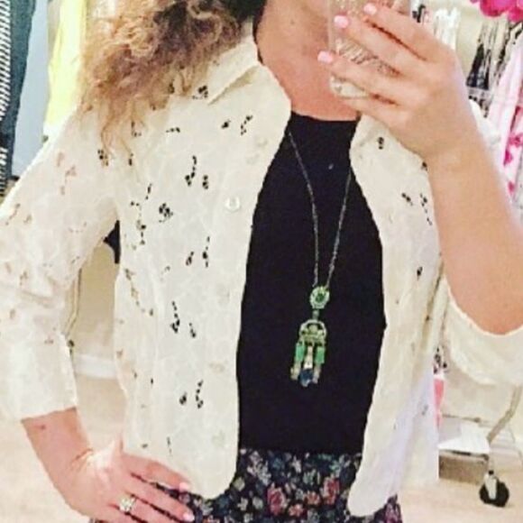 CAbi Portrait Jacket Ivory Lace Eyelet Medium 5162 Cottegecore Romantic Feminine - Picture 9 of 15